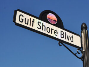 Gulf Shore Blvd street sign against clear blue sky