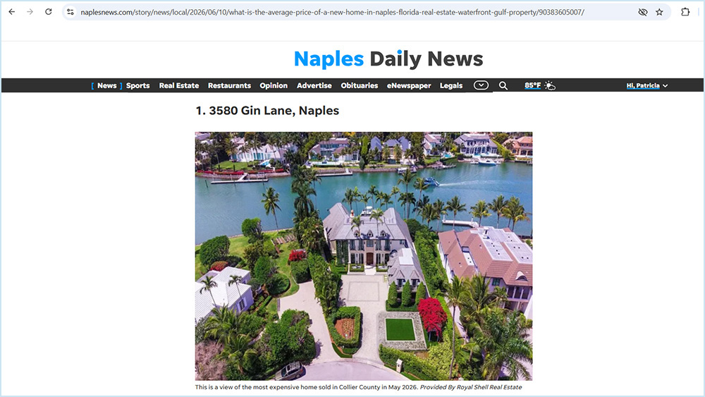 Naples house goes for $15.9M, most expensive transaction for May 2026