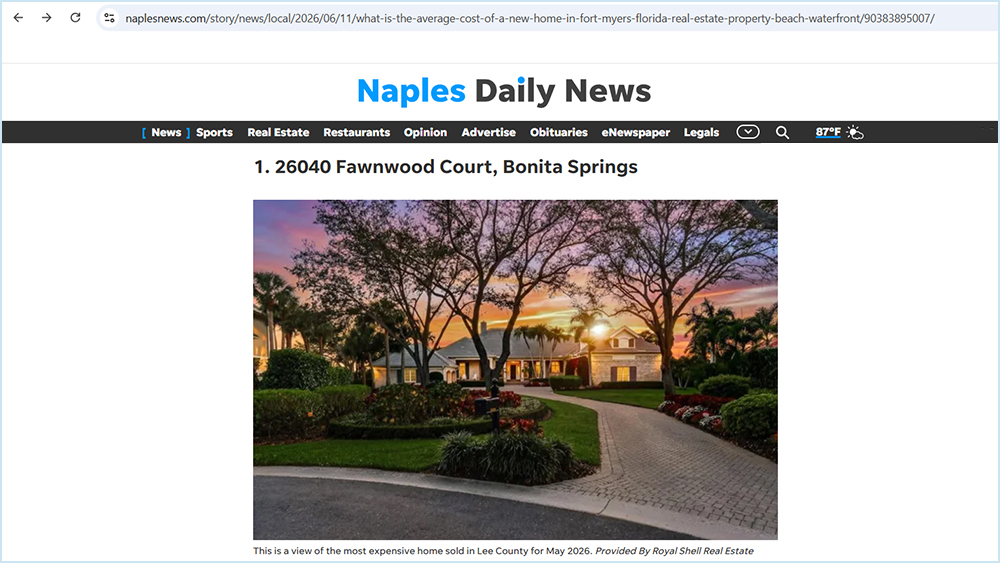 Bonita Springs house No. 1 most expensive sold in Lee County for May